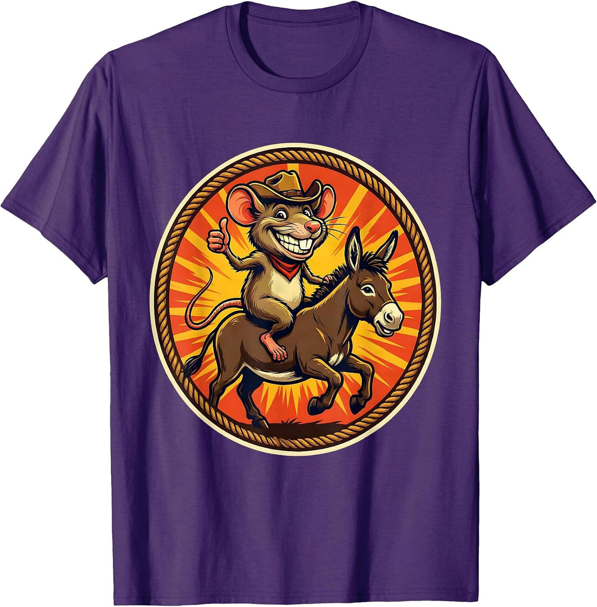 Rat Riding a Donkey Into the Sunset T-Shirt - Purple