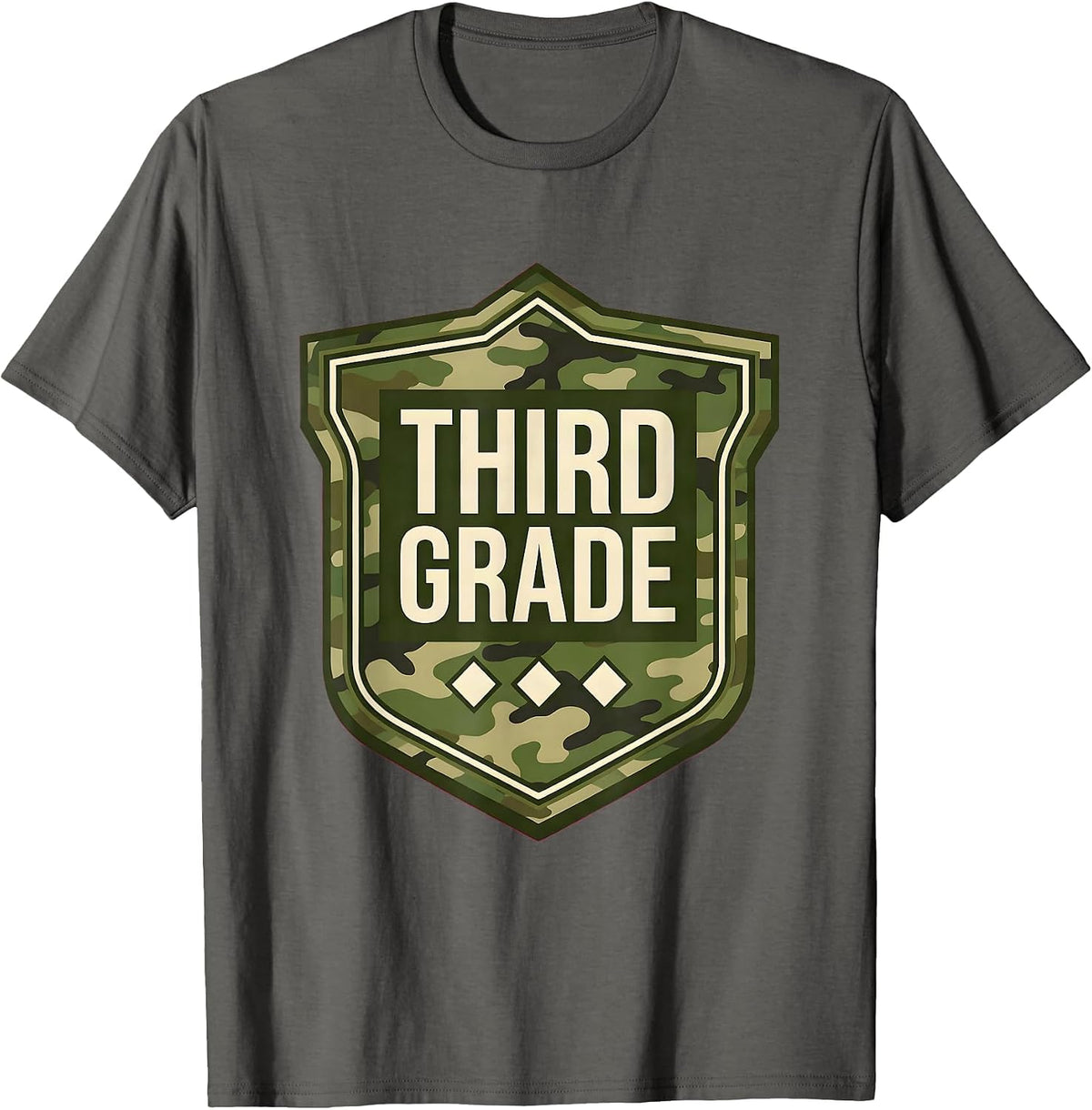 Men's Third Grade Camo Back To School Boys Grade Badge T-Shirt - Asphalt Grey