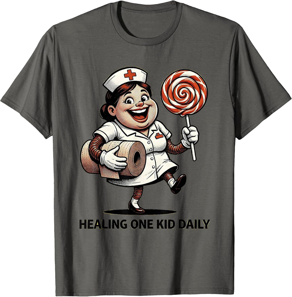 Healing One Kid Daily School Nurse Design T-Shirt - Asphalt Grey