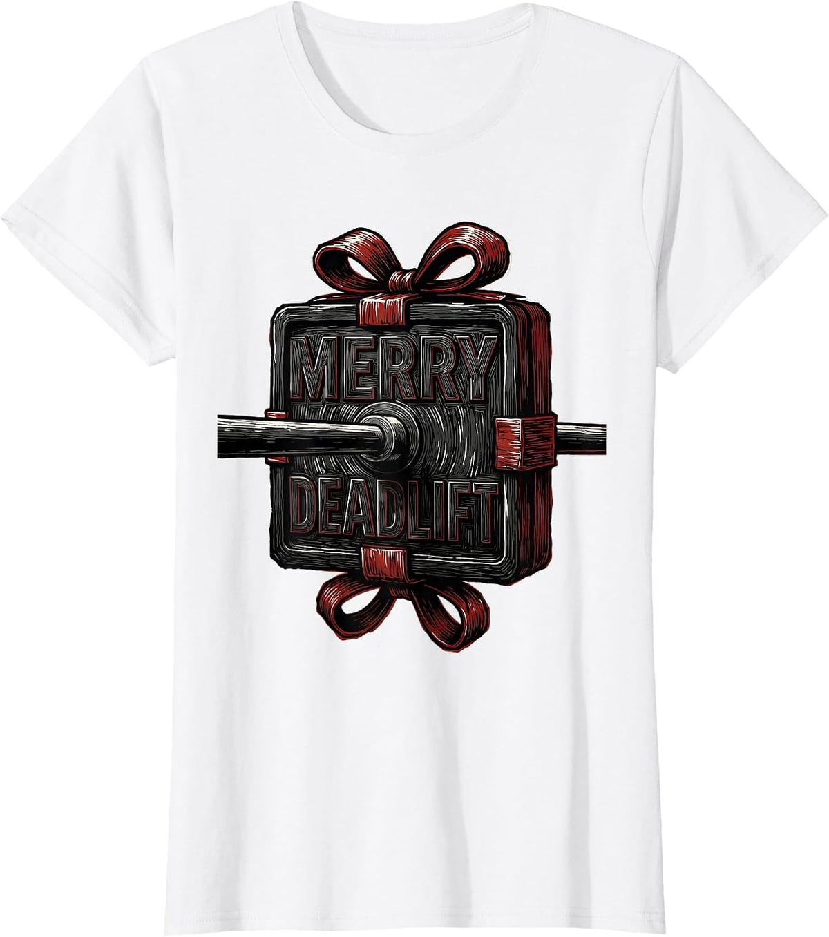 Merry Deadlift Funny Christmas Gym Weightlifting Fitness T-Shirt - White
