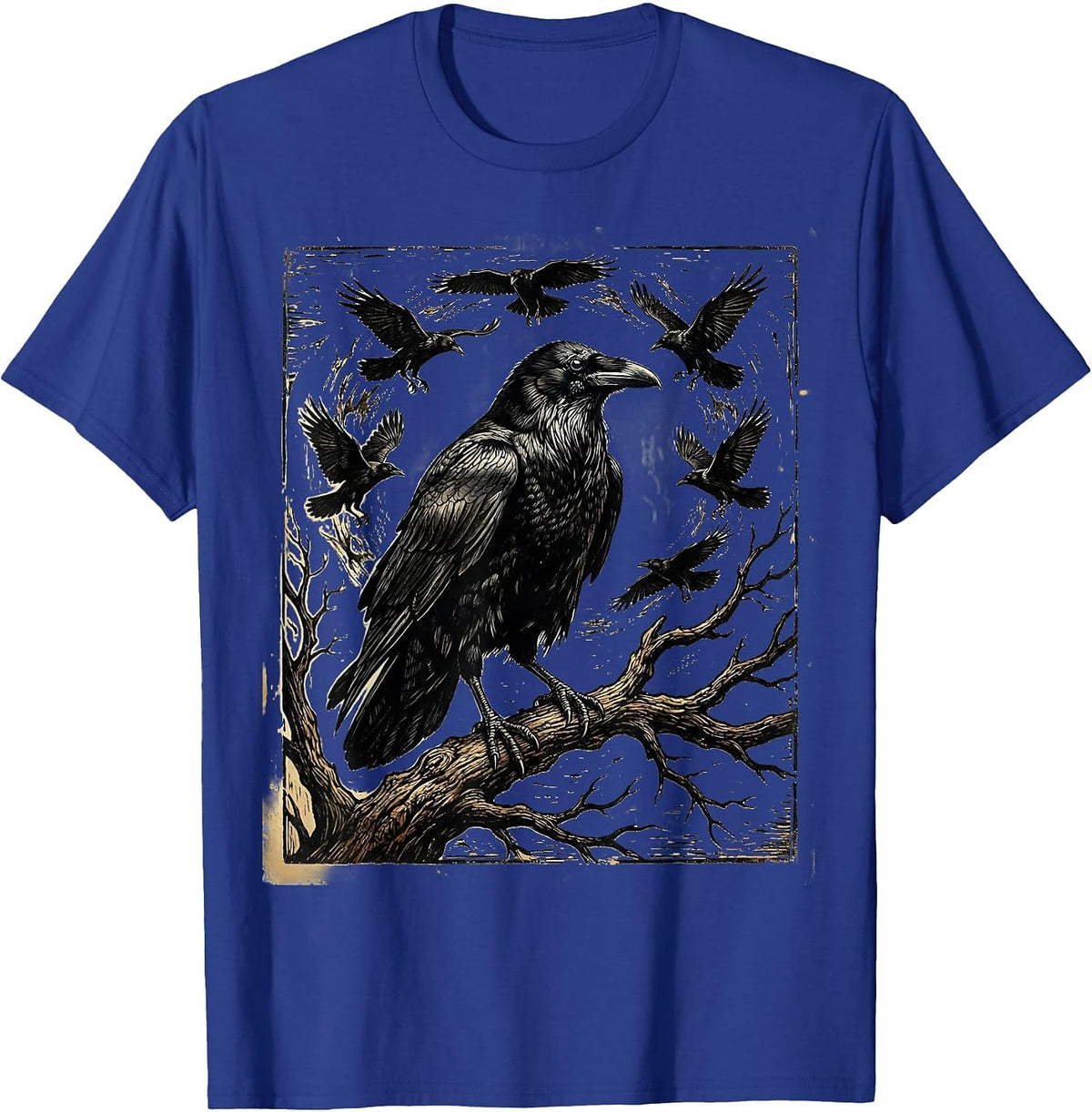 Men's Six Ravens Circling the Seventh Perched Raven T-Shirt - Royal Blue