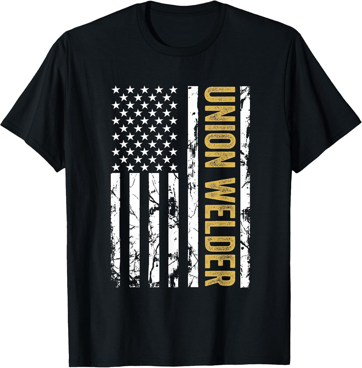 Union Welder USA American Flag Pro Union Workers Rights T-Shirt - Black