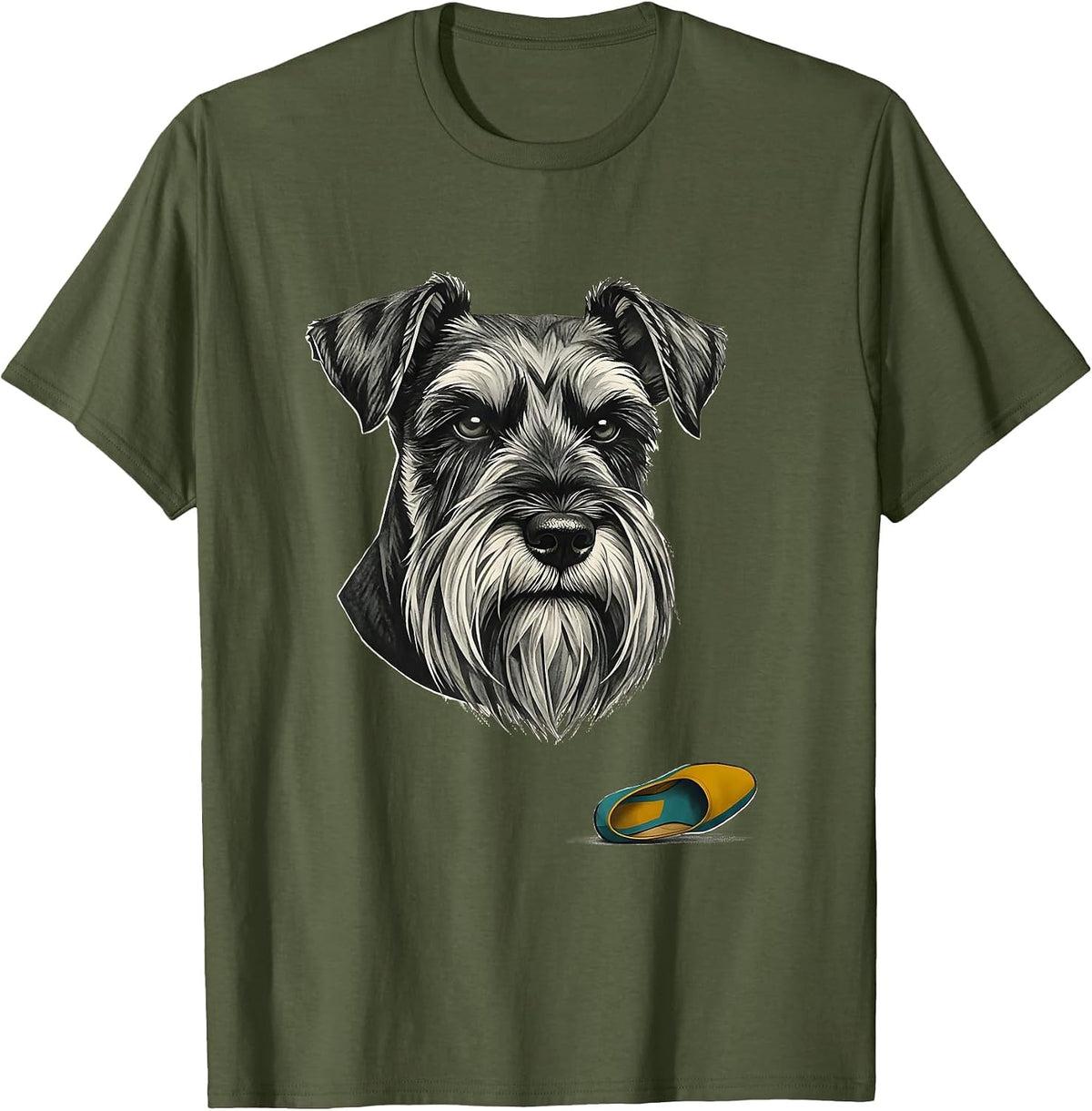 Miniature Schnauzer Bust Midcentury Modern Dog Lover Gift T-Shirt - Olive Green