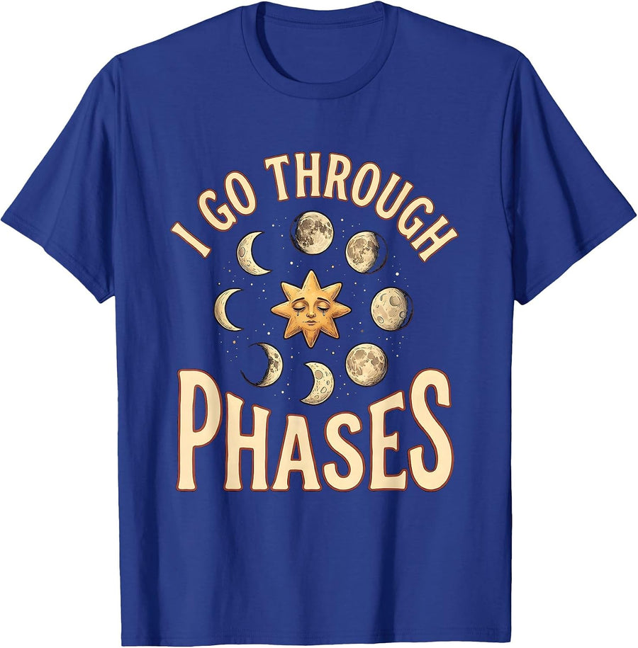 Men's I Go Through Phases Funny Moon Phases Space Lover Astronomy T-Shirt - Royal Blue