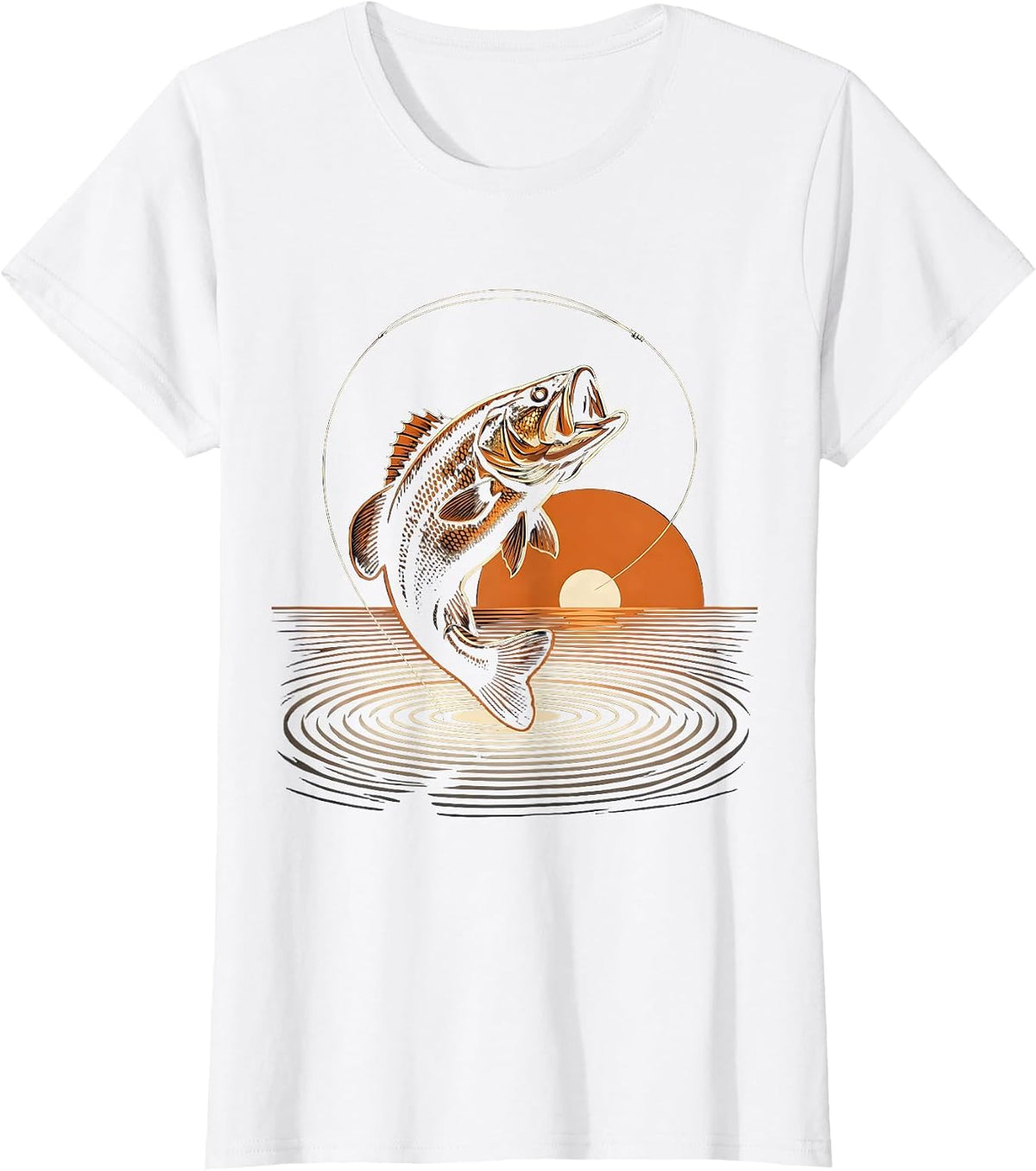 Women's Largemouth Bass Leaping Hooked Fishing Graphic T-Shirt - White