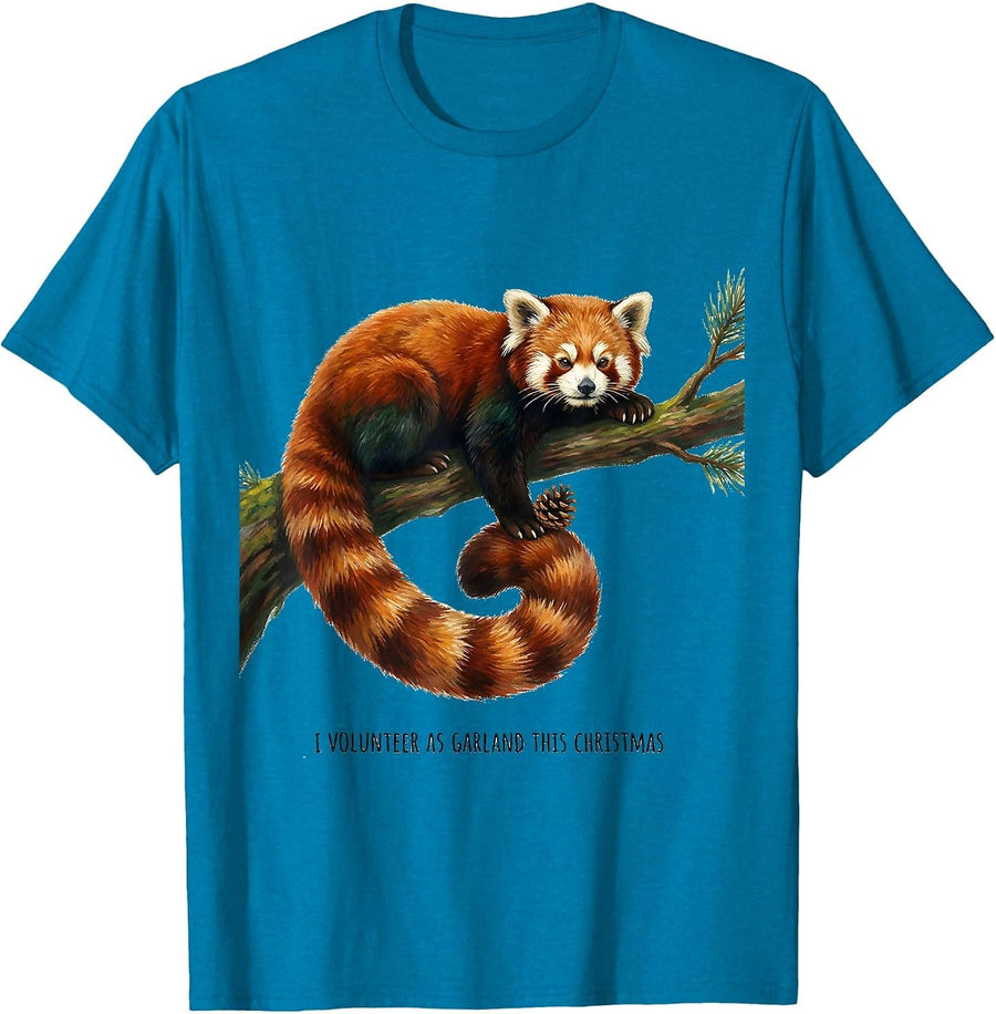 I Volunteer As Garland This Christmas Funny Red Panda Animal T-Shirt - Sapphire Blue