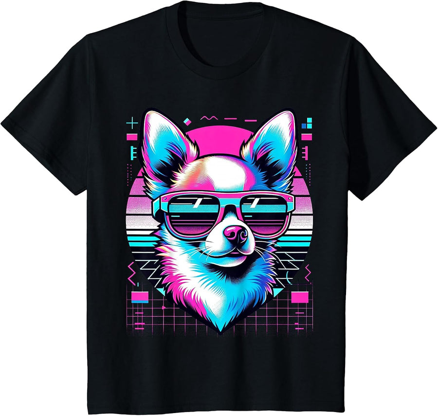 Mens and Womens Vintage Vaporwave Chihuahua Lover T-Shirt - Black