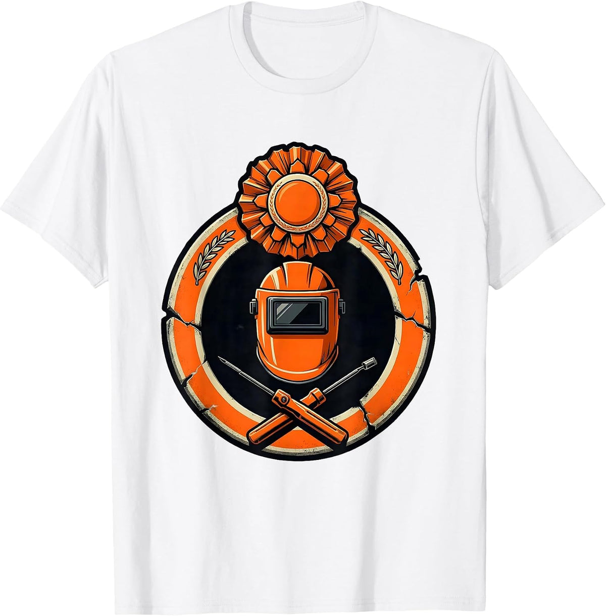 Men's Sealed Welding Helmet Emblem Funny Construction Worker Gag T-Shirt - White