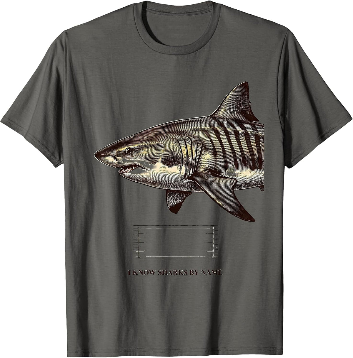 Men's I Know Sharks By Name Funny Shark Lover Marine Biology Gift T-Shirt - Asphalt Grey