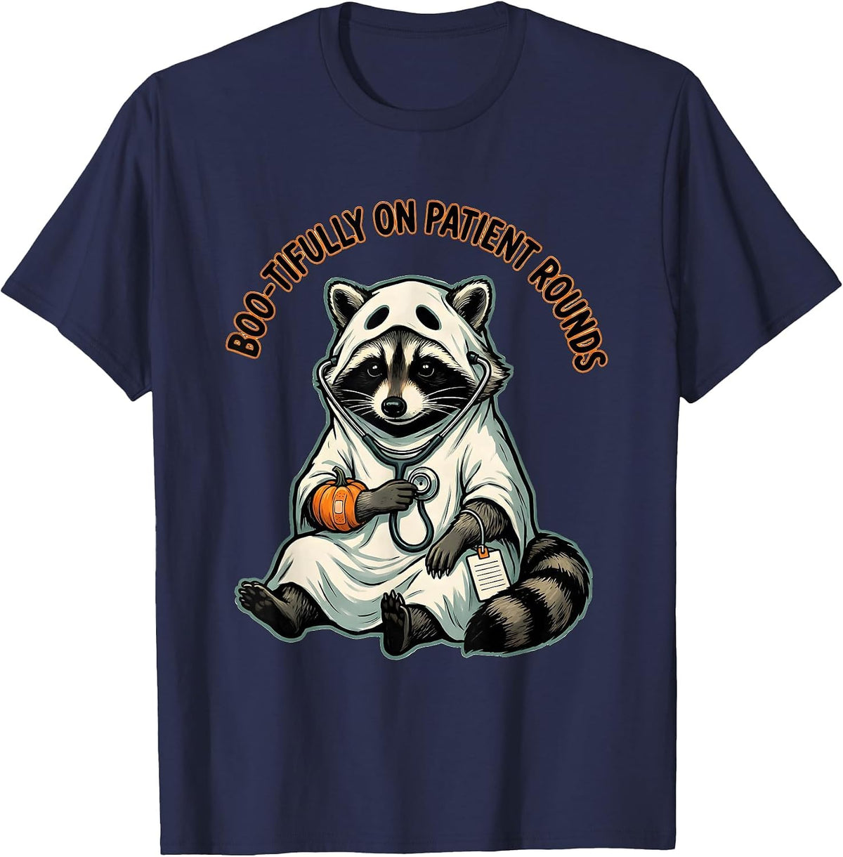 Men's Boo-tifully On Patient Rounds Funny Vet Tech Halloween T-Shirt - Navy Blue