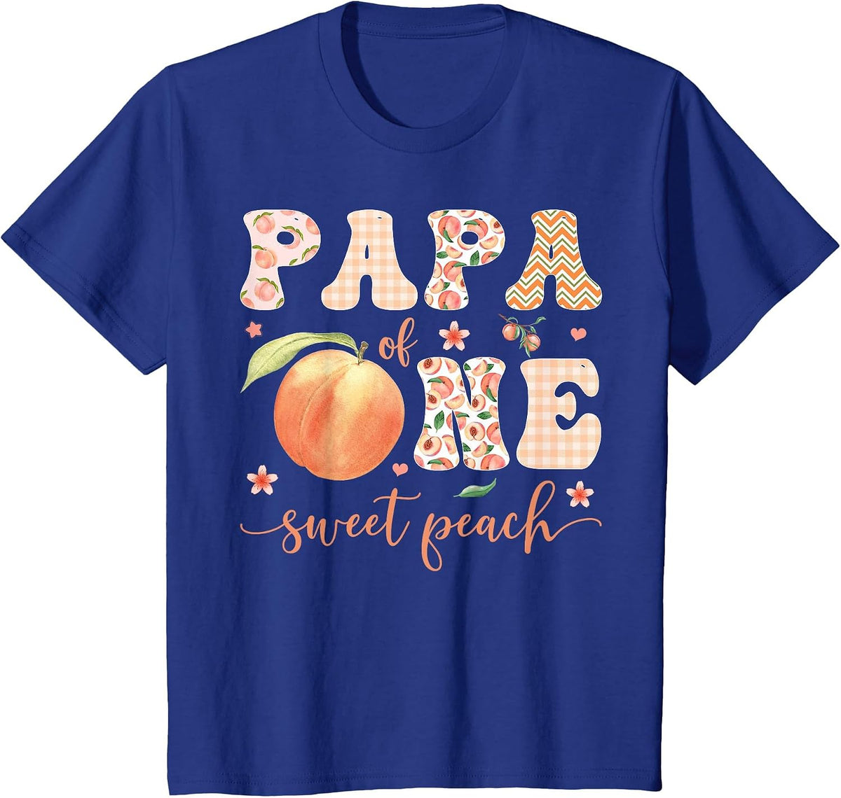 Papa of One Sweet Peach 1st Birthday Girl Party T-Shirt - Royal Blue