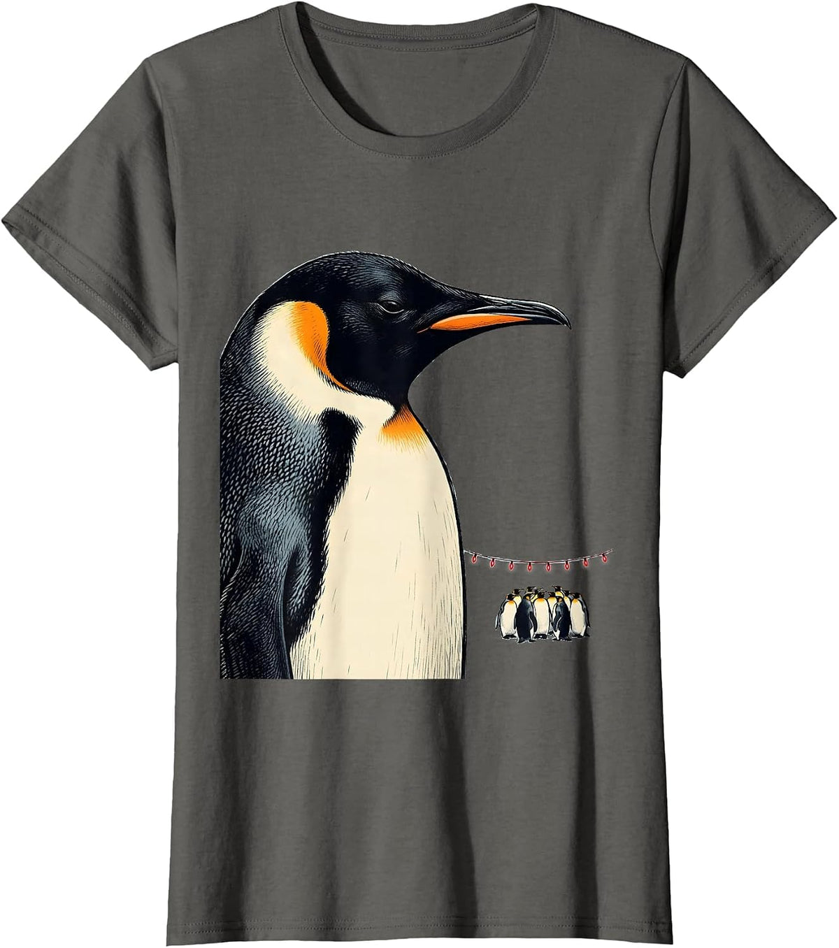 Women's Giant Penguin Holiday Light Funny Christmas Penguin Lover T-Shirt - Asphalt Grey
