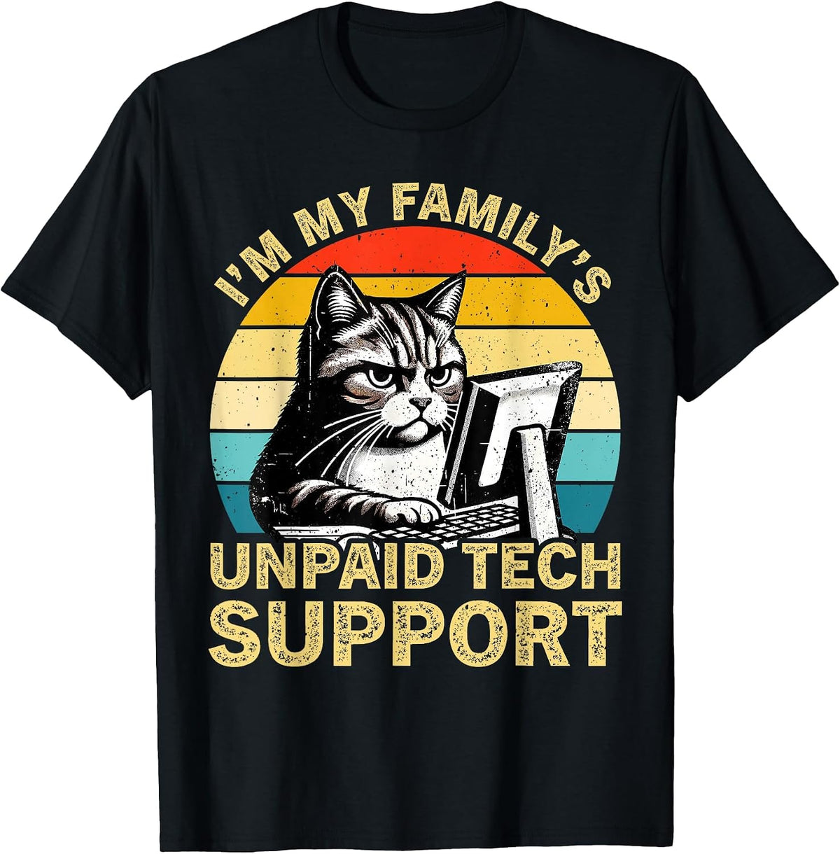 I'm My Family's Unpaid Tech Support Retro Computer Engineer T-Shirt - Black