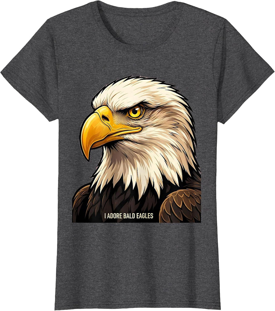Women's I Adore Bald Eagles Cartoon Wildlife Lover Eagle Enthusiast T-Shirt - Dark Heather Grey