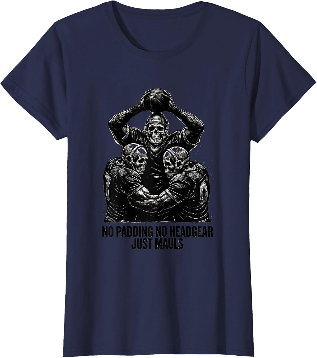 Women's No Padding No Headgear Just Mauls Funny Rugby Player Vintage T-Shirt - Navy Blue