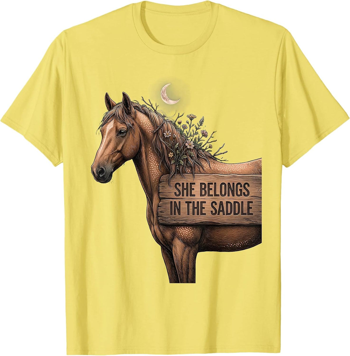 Men's She Belongs In The Saddle Cowgirl Design T-Shirt - Lemon Yellow