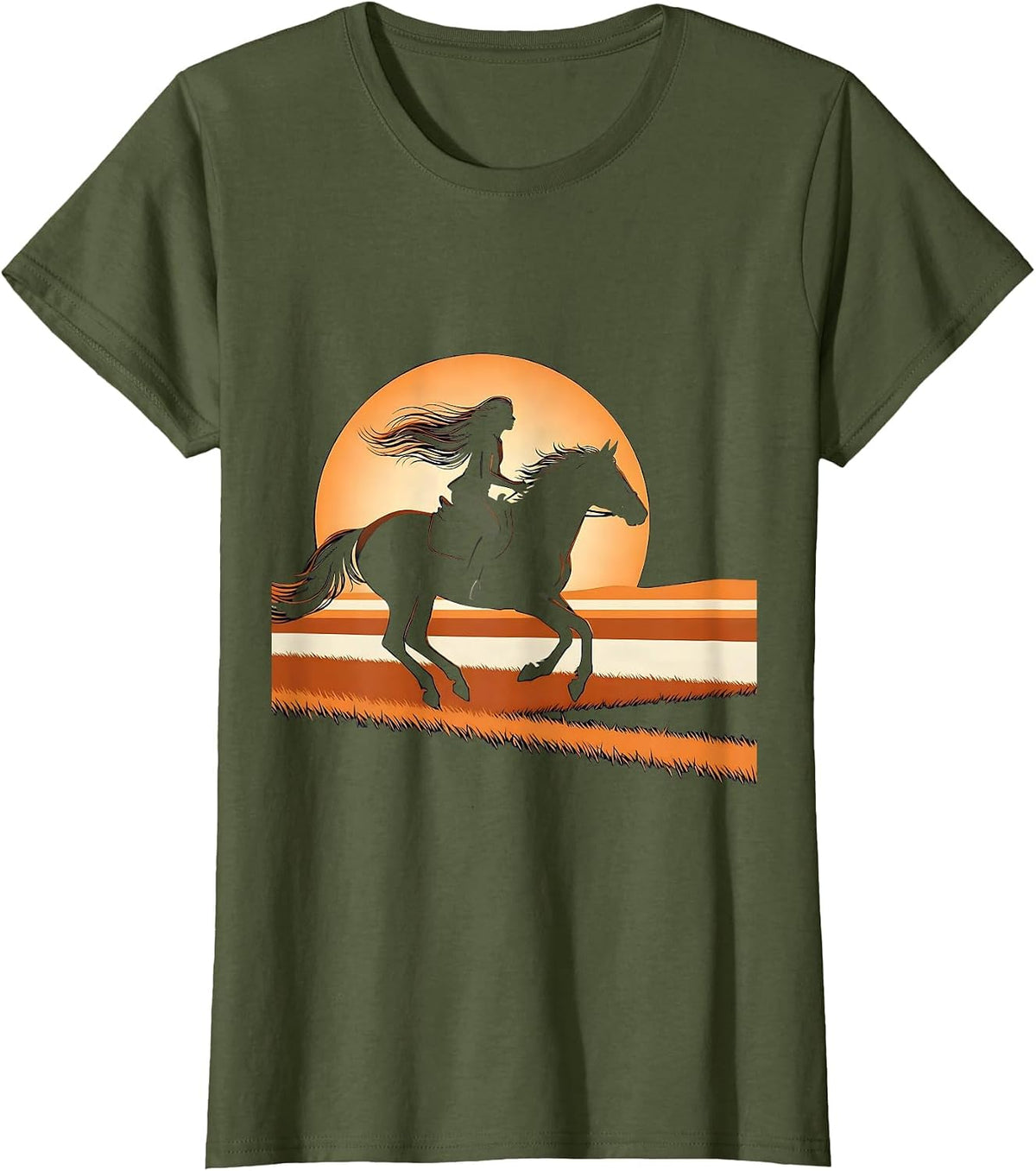 Women's Girl Galloping Bareback Through Open Meadow T-Shirt - Olive Green