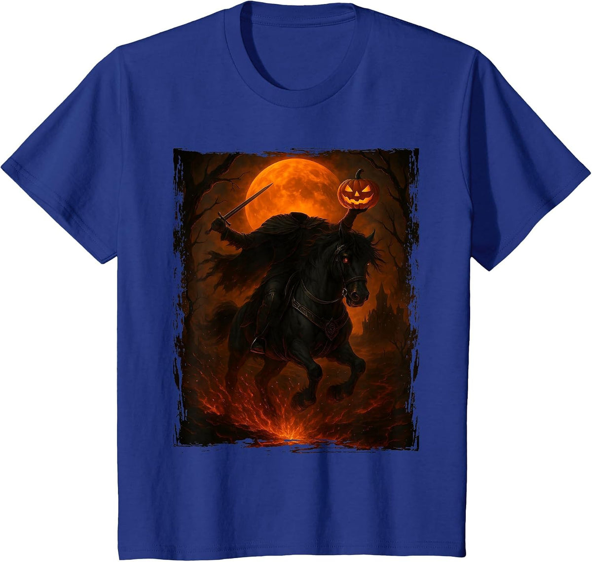 Headless Horseman Scary Pumpkin Halloween Mens Boys T-Shirt - Royal Blue