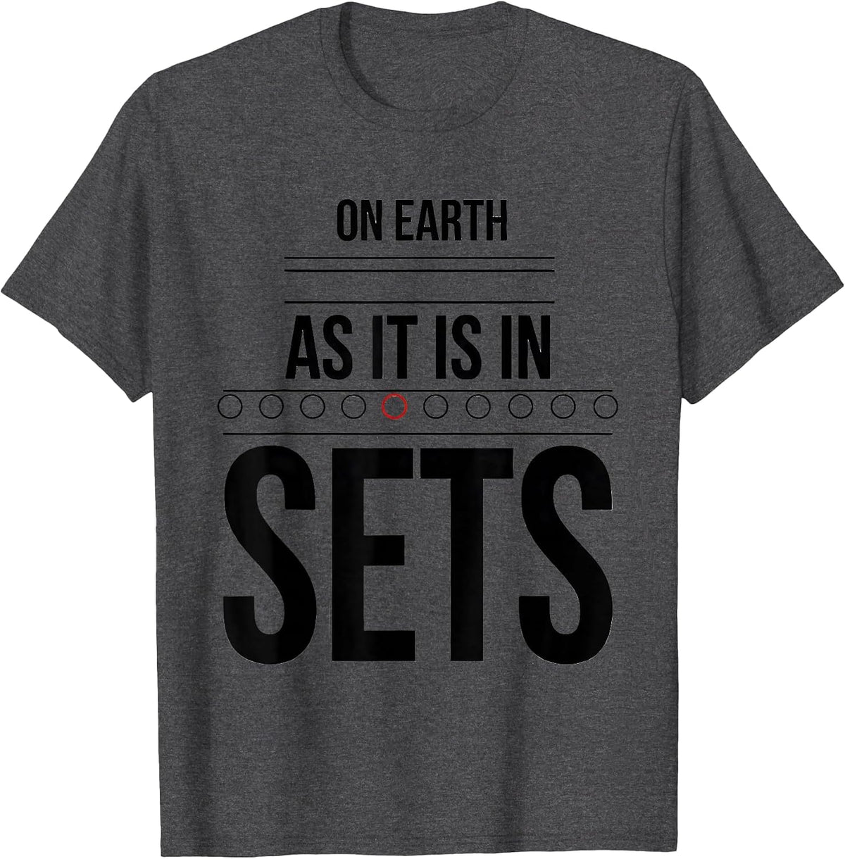 On Earth As It Is In Sets Funny Christian Gym Lifting Humor T-Shirt - Dark Heather Grey