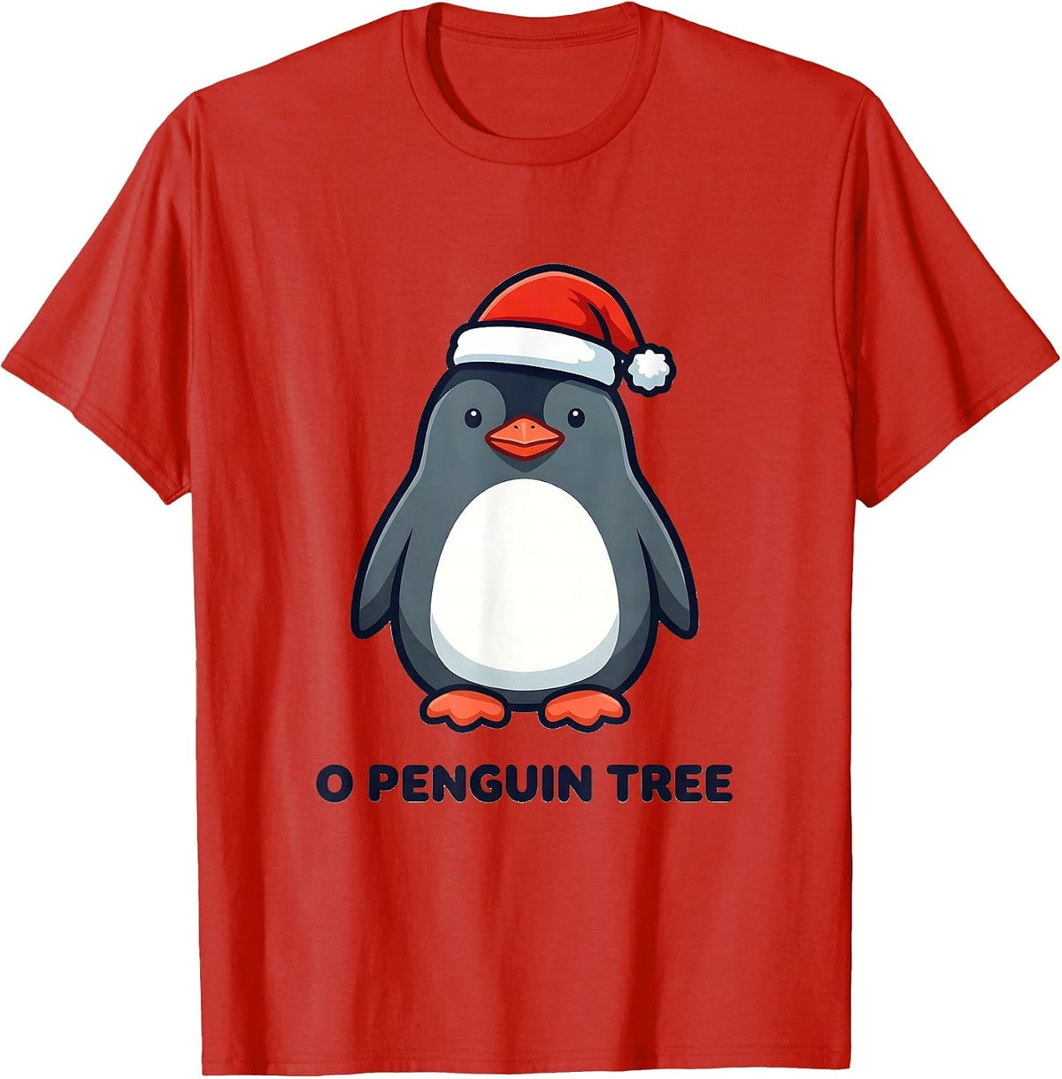Men's O Penguin Tree Funny Penguin Lover Christmas Humor T-Shirt - Red