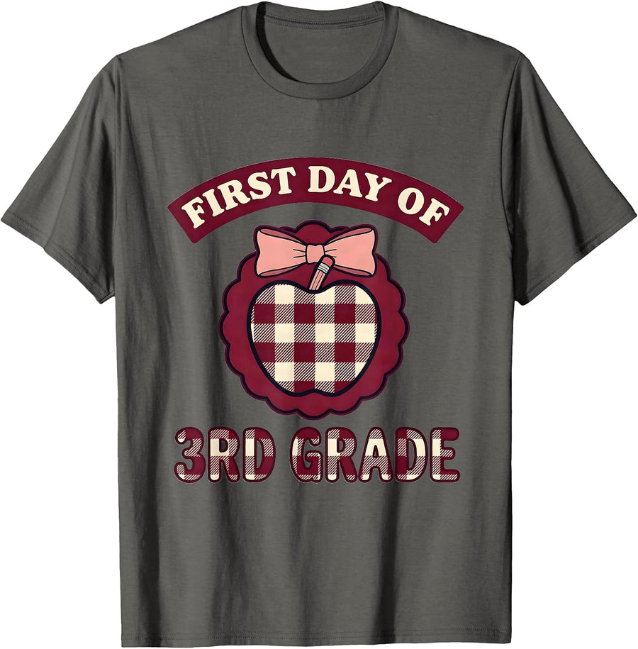 First Day Of 3rd Grade Coquette Bow Back To School Girl T-Shirt - Asphalt Grey