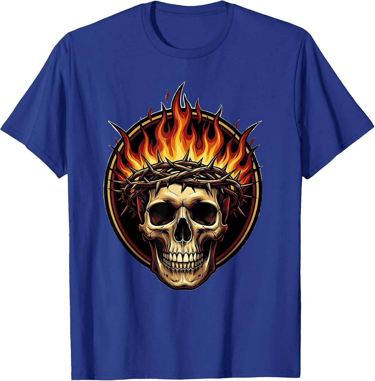 Skull Burning Crown of Thorns Gothic Art T-Shirt - Royal Blue
