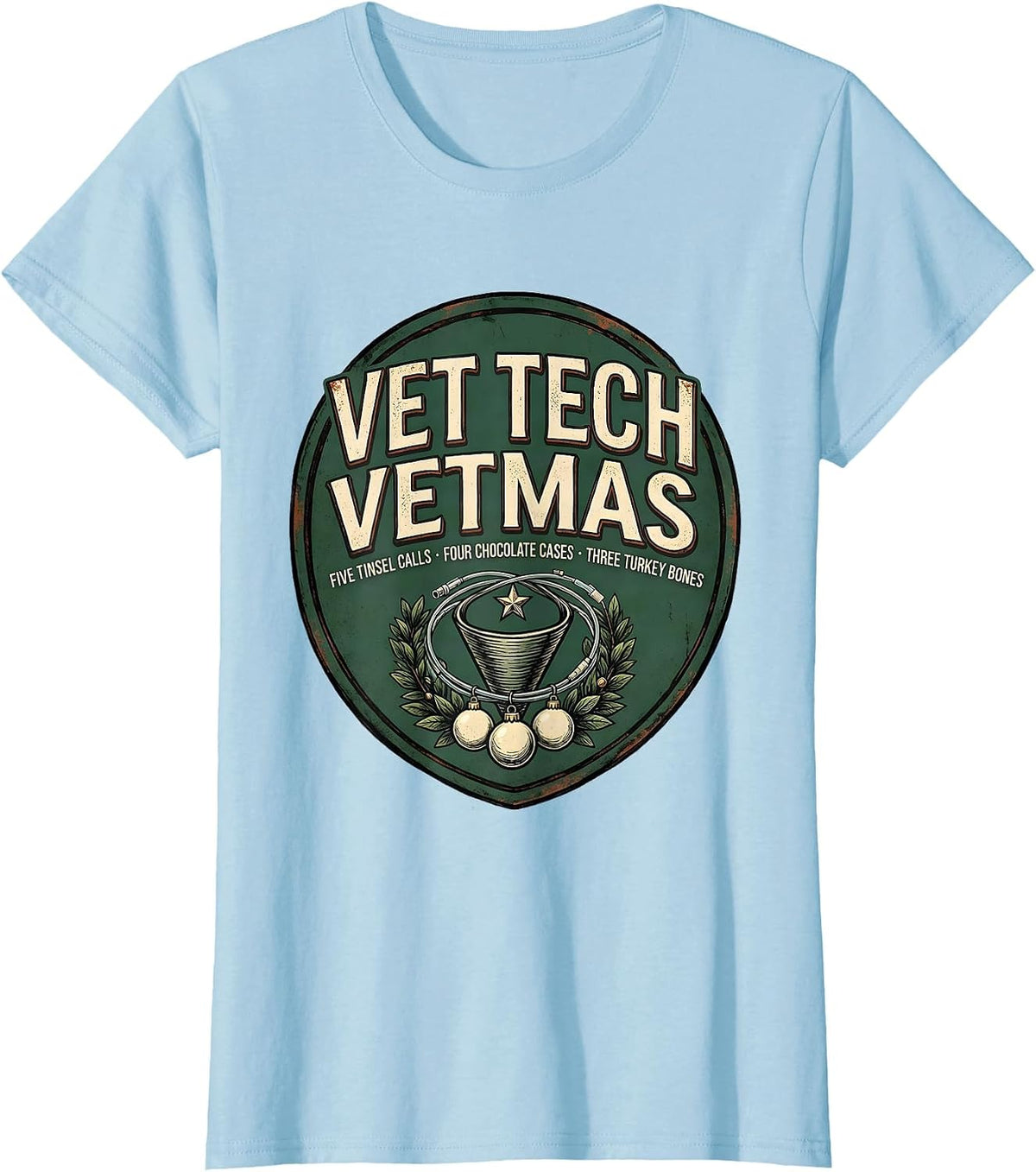 Vet Tech Vetmas Vintage Veterinary Clinic Christmas Humor T-Shirt - Baby Blue