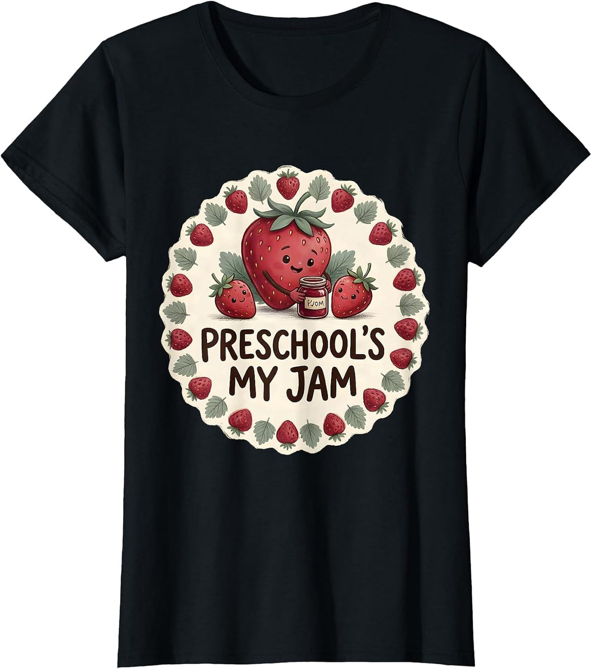 Preschool's My Jam Storybook Strawberry Teacher Back T-Shirt - Black