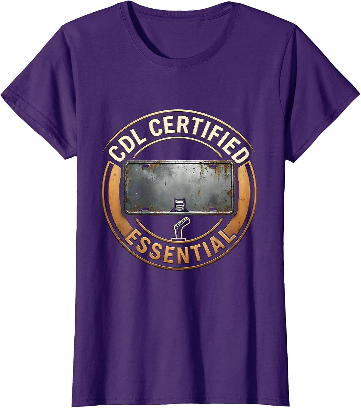 CDL Certified Essential Distressed License Plate Design T-Shirt - Purple