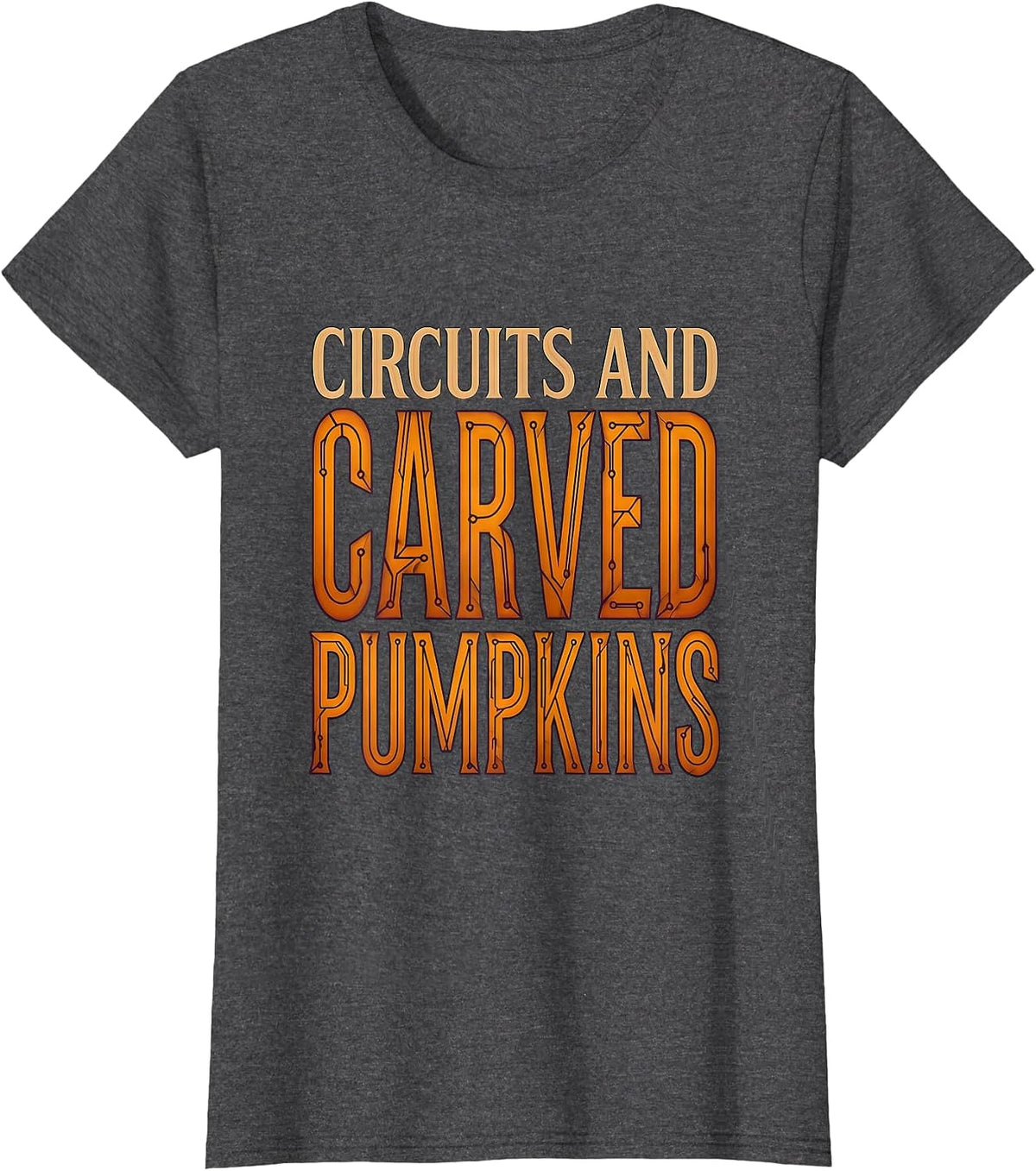 Women's Circuits and Carved Pumpkins Halloween Tech Design T-Shirt - Dark Heather Grey