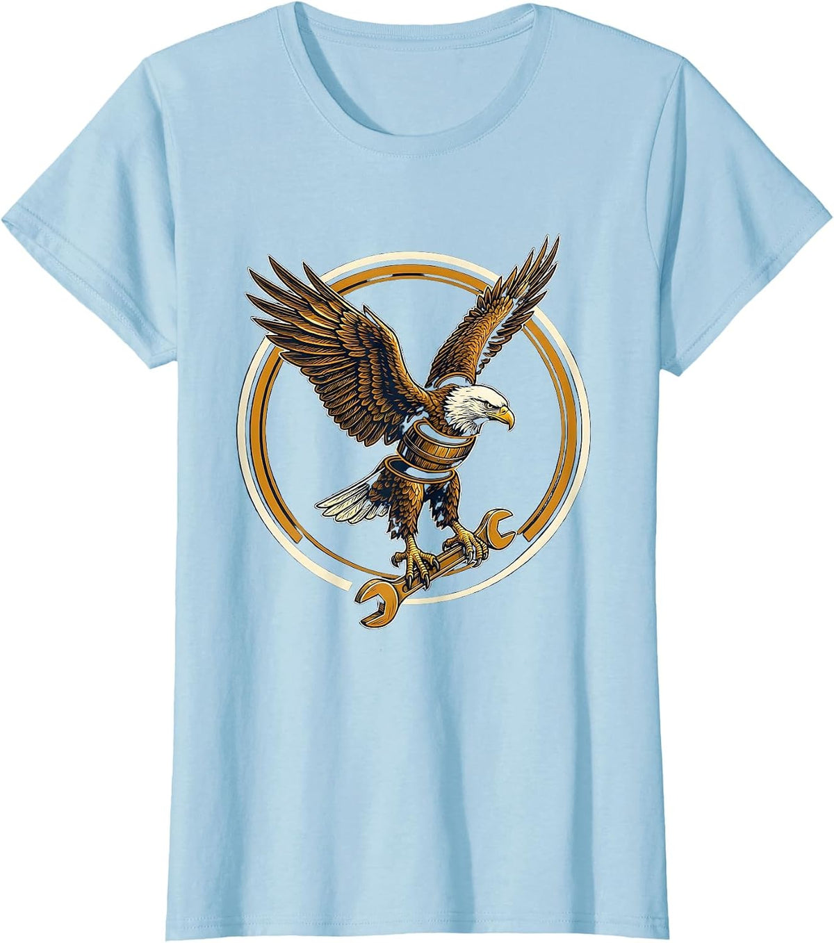 Eagle Clutching Crescent Wrench Graphic Design T-Shirt - Baby Blue
