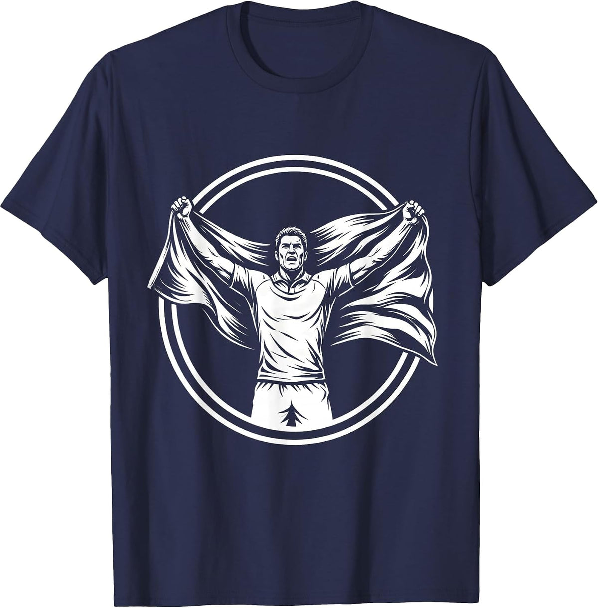 Rugby Victory Flag Wrap Celebration Graphic T-Shirt - Navy Blue