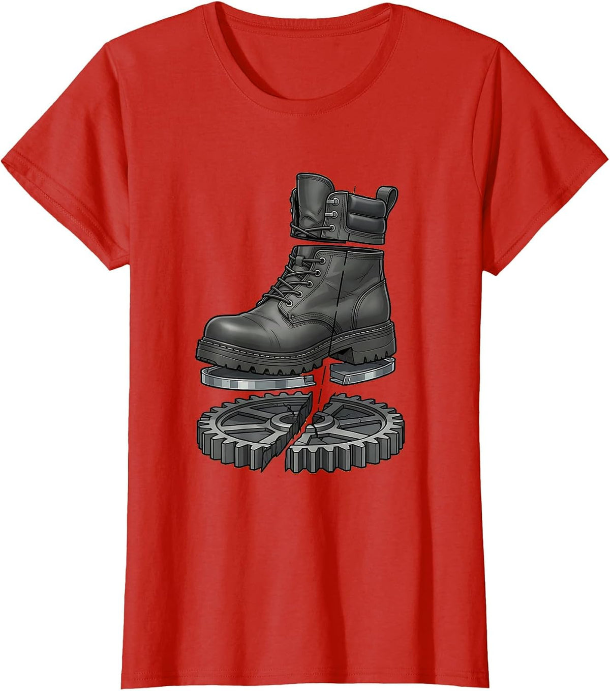 Mechanic Boot Stomping Gear Graphic Design T-Shirt - Red