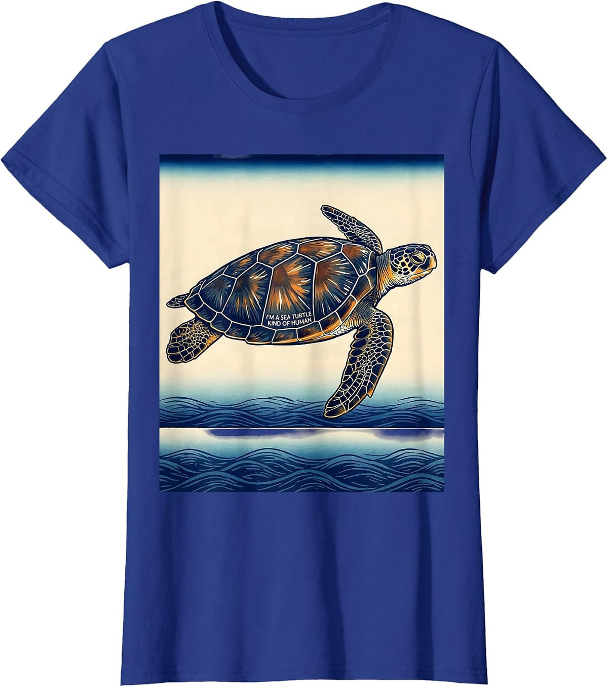 Women's I'm A Sea Turtle Kind Of Human Ukiyo-e Ocean Animal Lover T-Shirt - Royal Blue