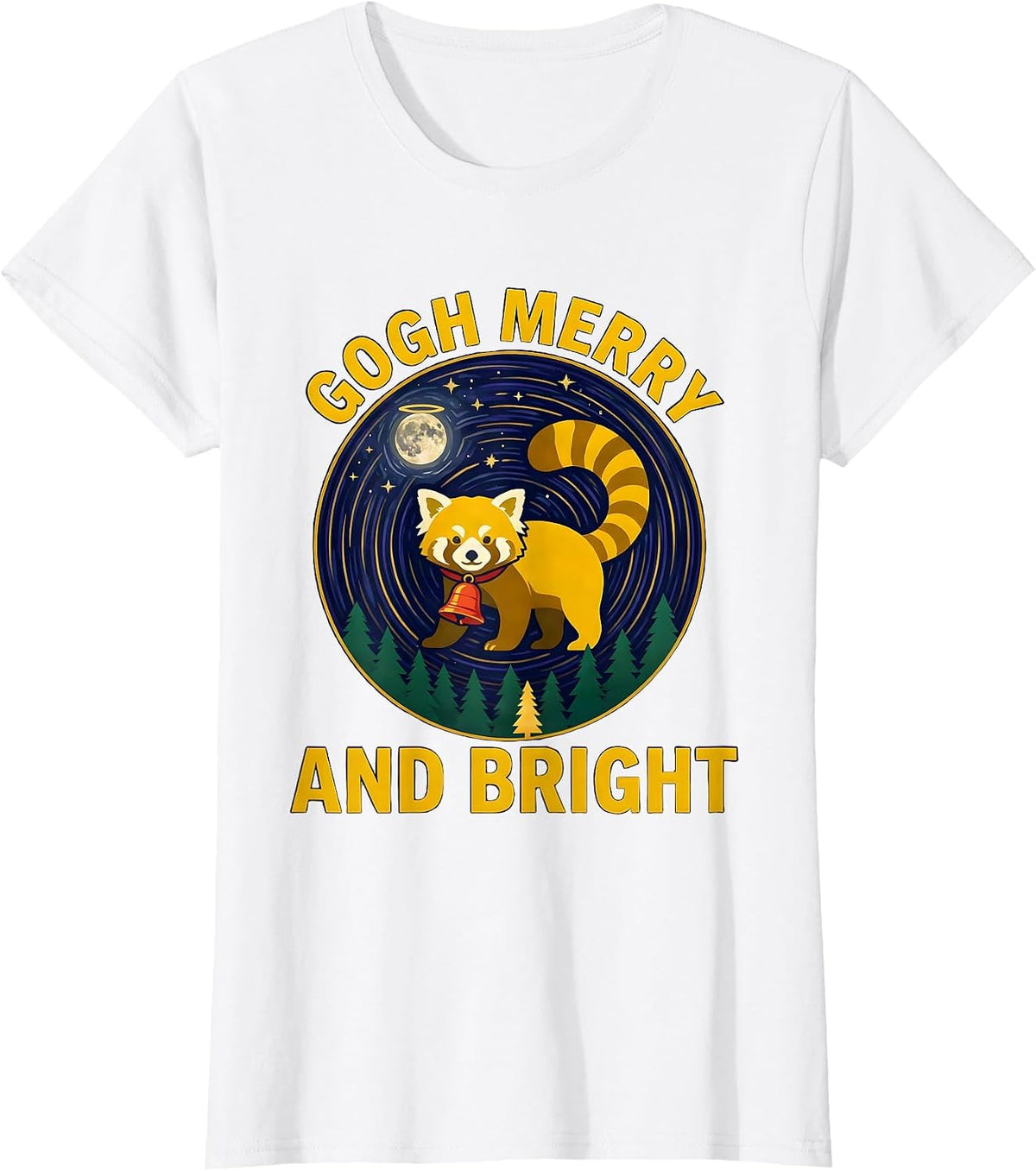 Gogh Merry and Bright Red Panda Whimsical Van Gogh Starry T-Shirt - White