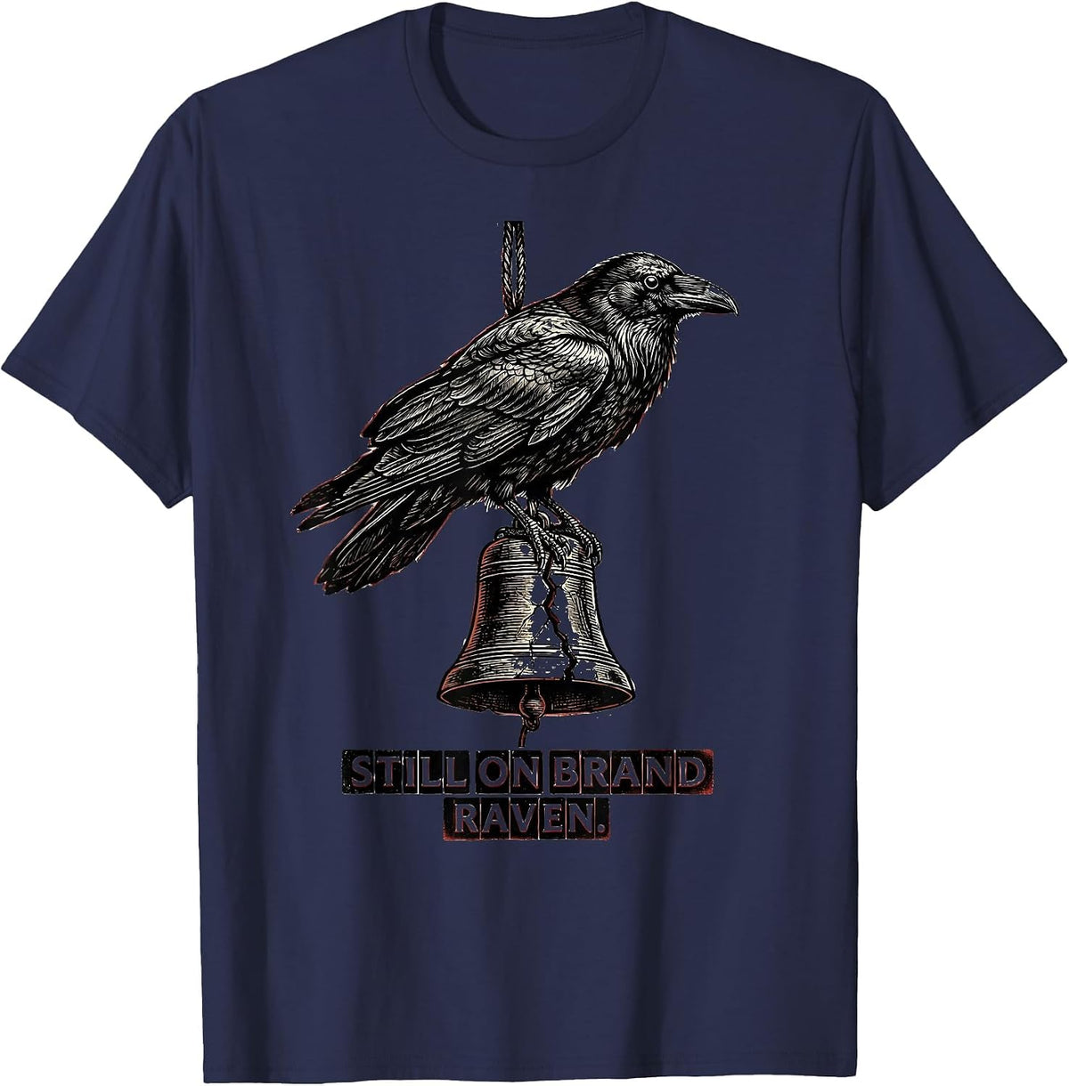 Still On Brand, Raven Gothic Edgar Allan Poe Literary T-Shirt - Navy Blue
