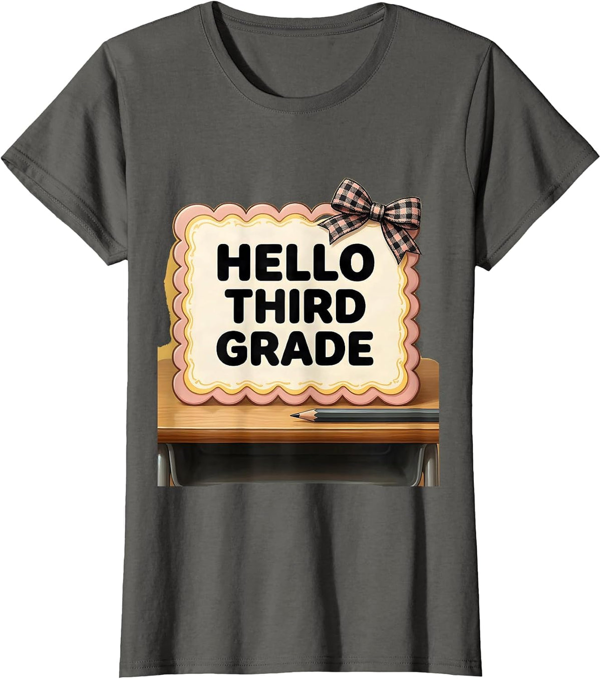 Women's Hello Third Grade Cute Coquette Back To School Pencil T-Shirt - Asphalt Grey