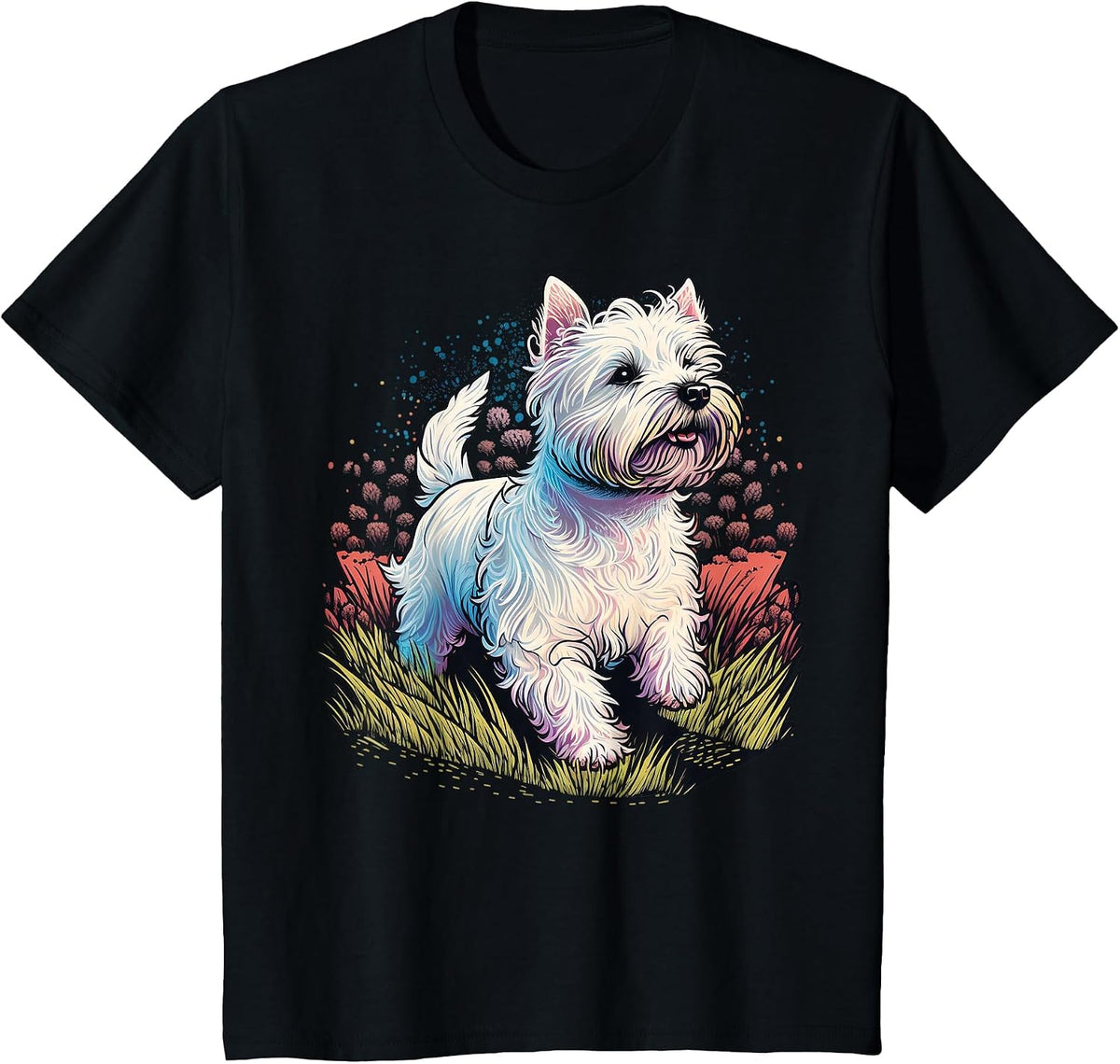 Cute West Highland White Terrier Dog on Westie Lover T-Shirt - Black
