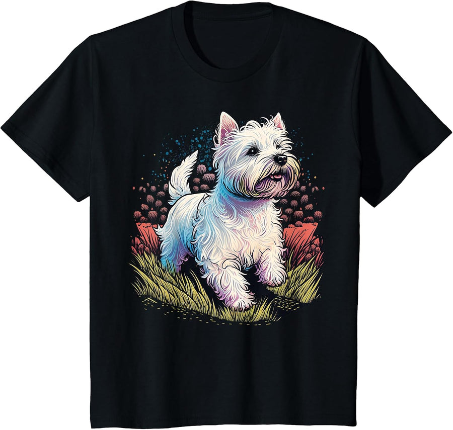 Cute West Highland White Terrier Dog on Westie Lover T-Shirt - Black