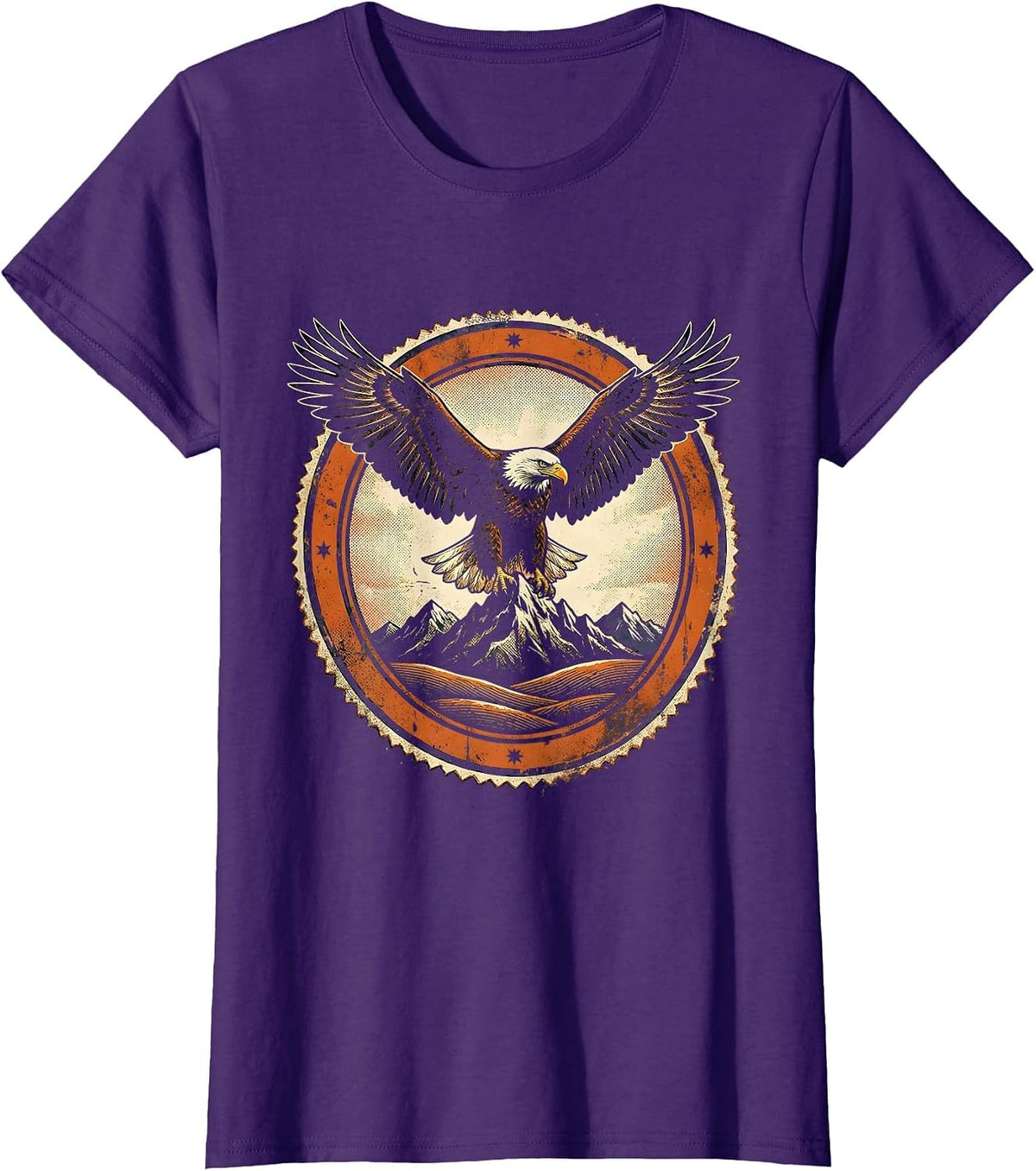 Women's Bald Eagle Mountain Range American Pride Graphic T-Shirt - Purple