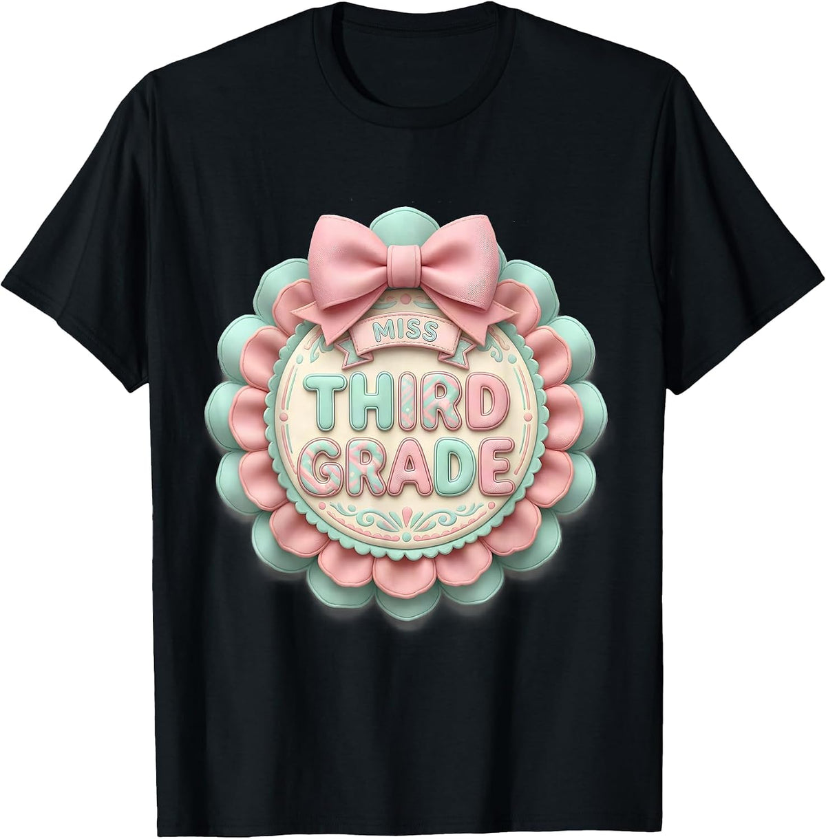 Men's Miss Third Grade Cute Kawaii Bow Back To School T-Shirt - Black