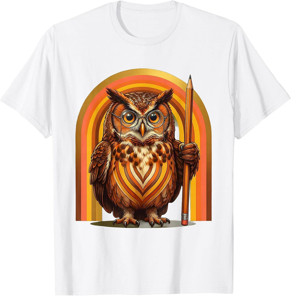 Owl Teacher Glasses Pencil Third Grade Gift T-Shirt - White
