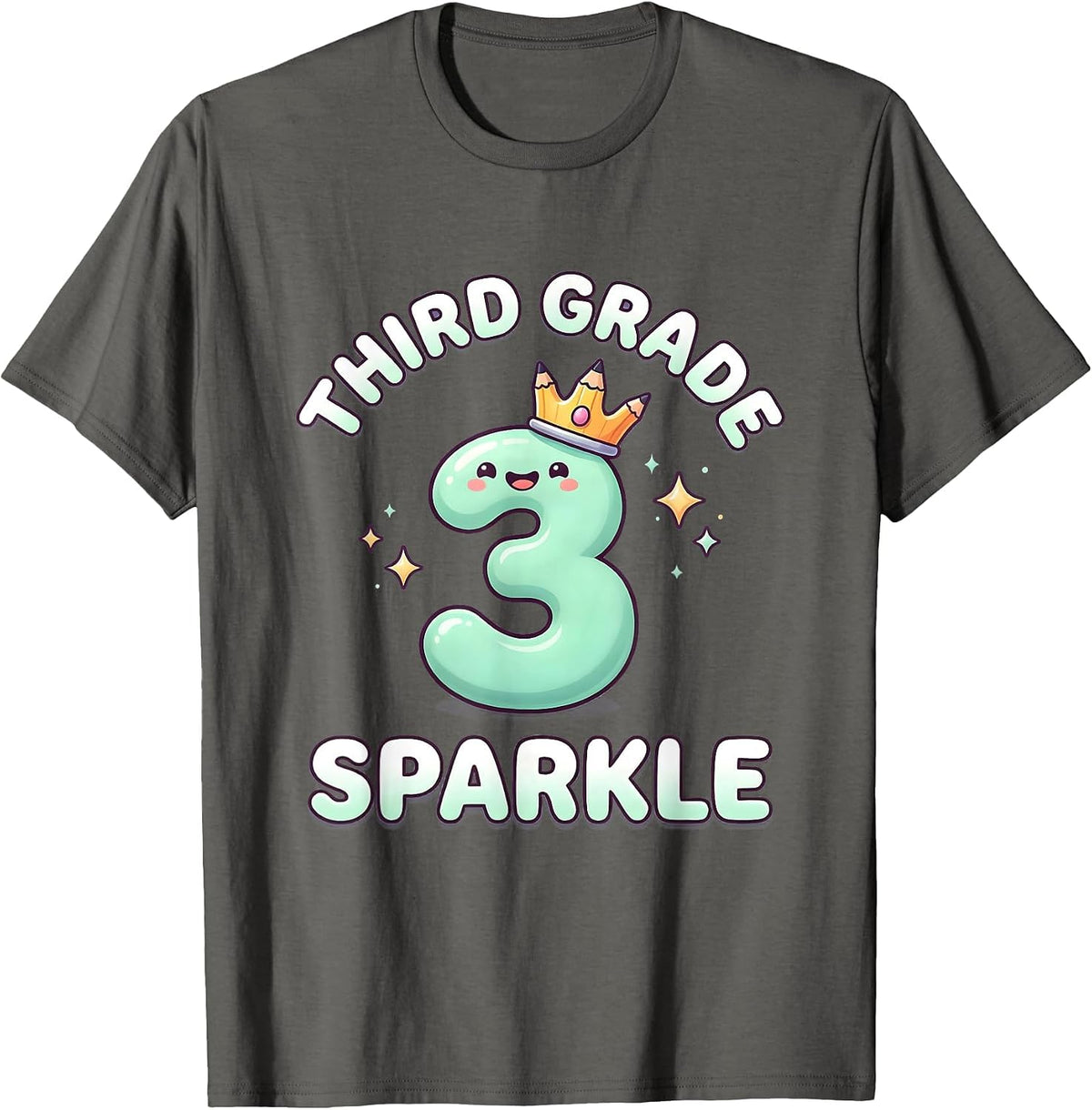 Men's Third Grade Sparkle Cute Kawaii Back to School Grade Girl T-Shirt - Asphalt Grey