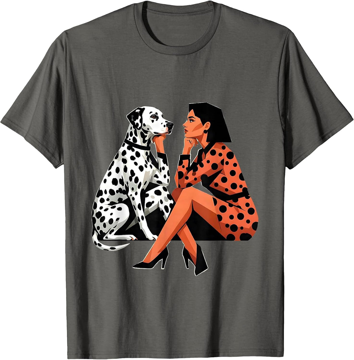 Dalmatian Mirror Pose Graphic Design T-Shirt - Asphalt Grey