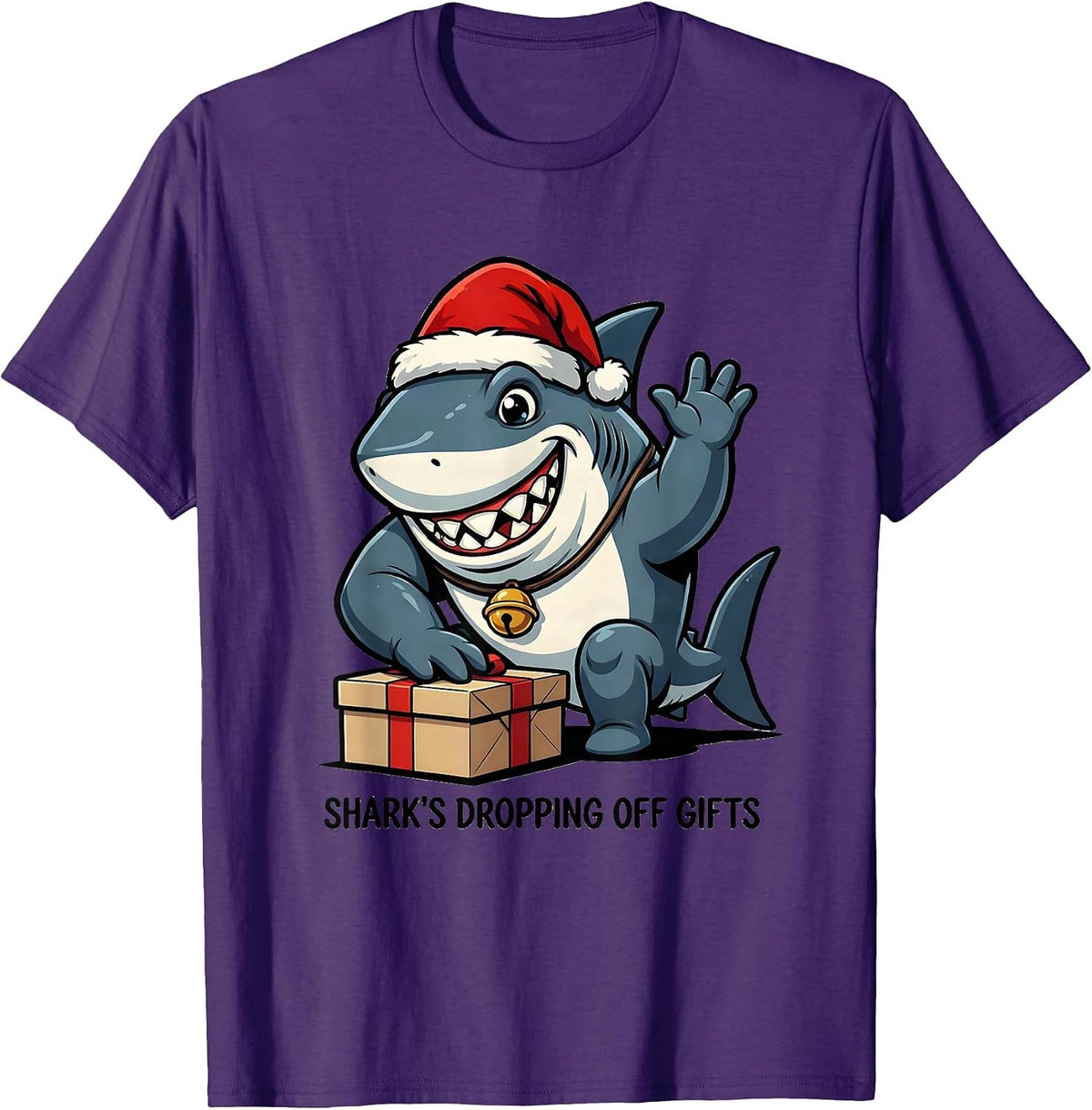 Men's Shark's Dropping Off Gifts Cartoon Shark Lover Christmas T-Shirt - Purple