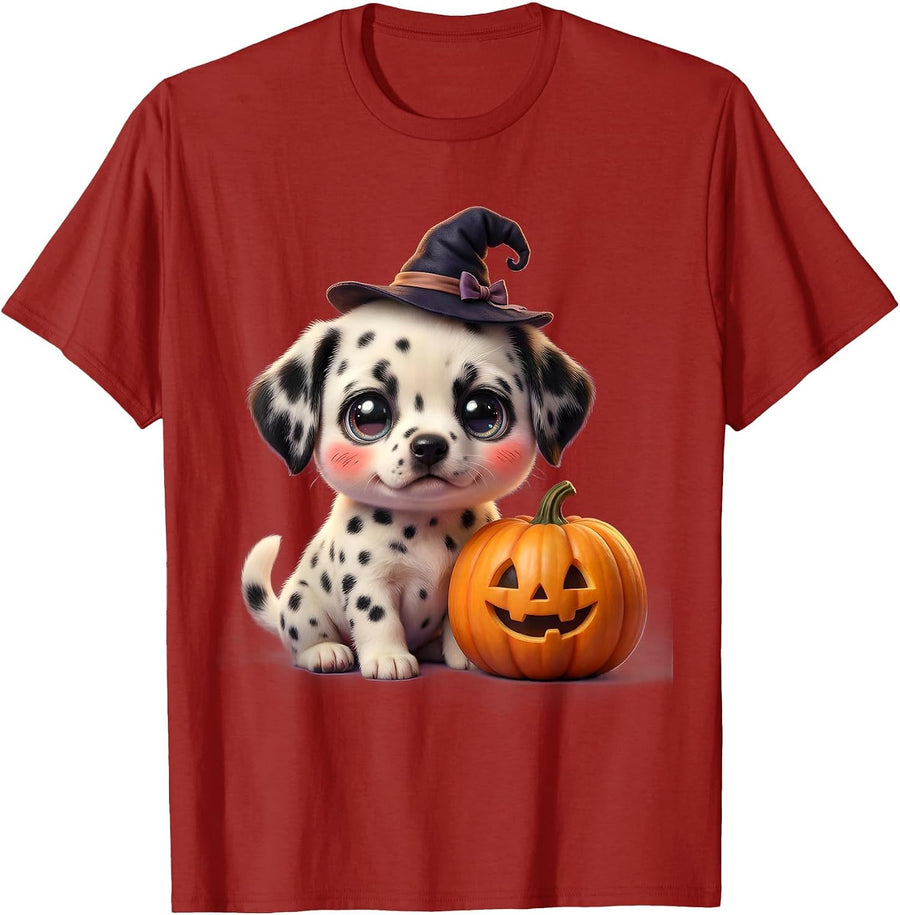 Dalmatian Jack-O-Lantern Halloween Dog Design T-Shirt - Cranberry Red