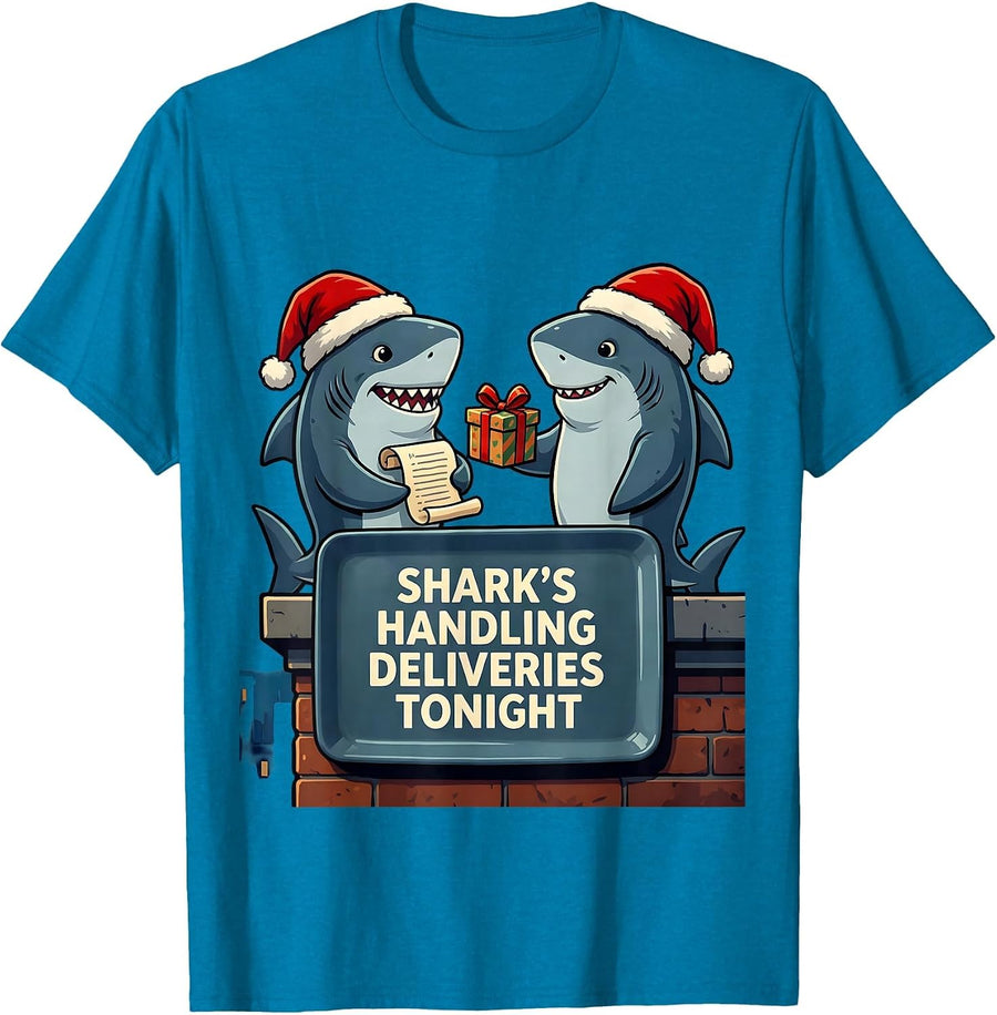 Shark's Handling Deliveries Tonight Funny Shark Lover T-Shirt - Sapphire Blue