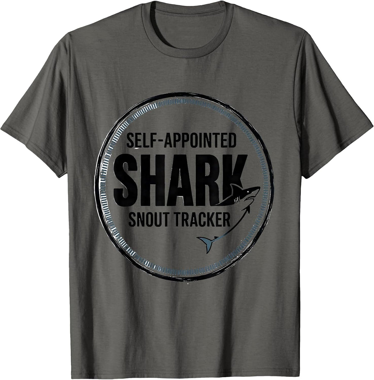 Men's Self-Appointed Shark Snout Tracker Funny Ocean Animal Humor T-Shirt - Asphalt Grey