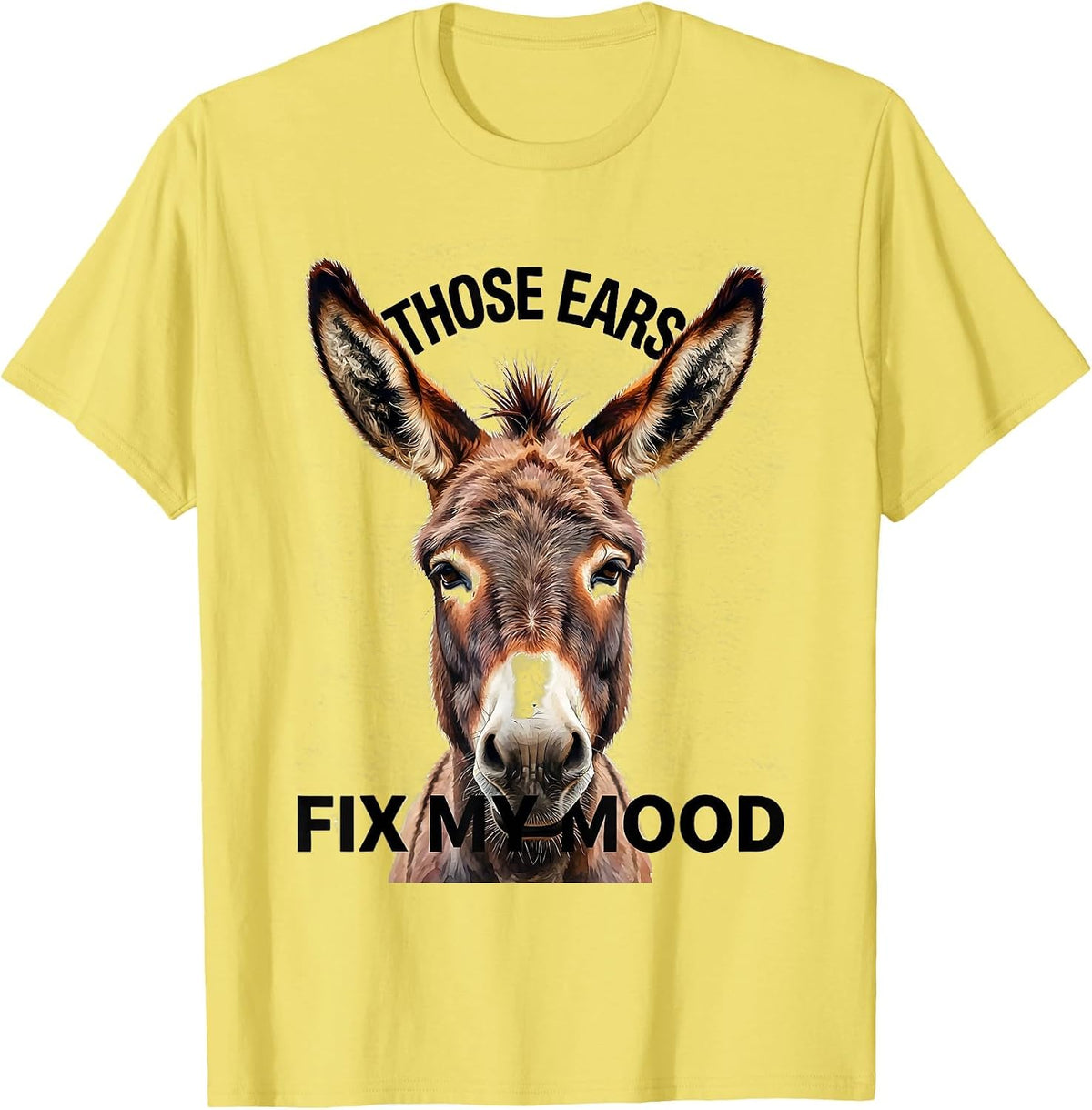Men's Those Ears Fix My Mood Watercolor Donkey Animal Lover Humor T-Shirt - Lemon Yellow