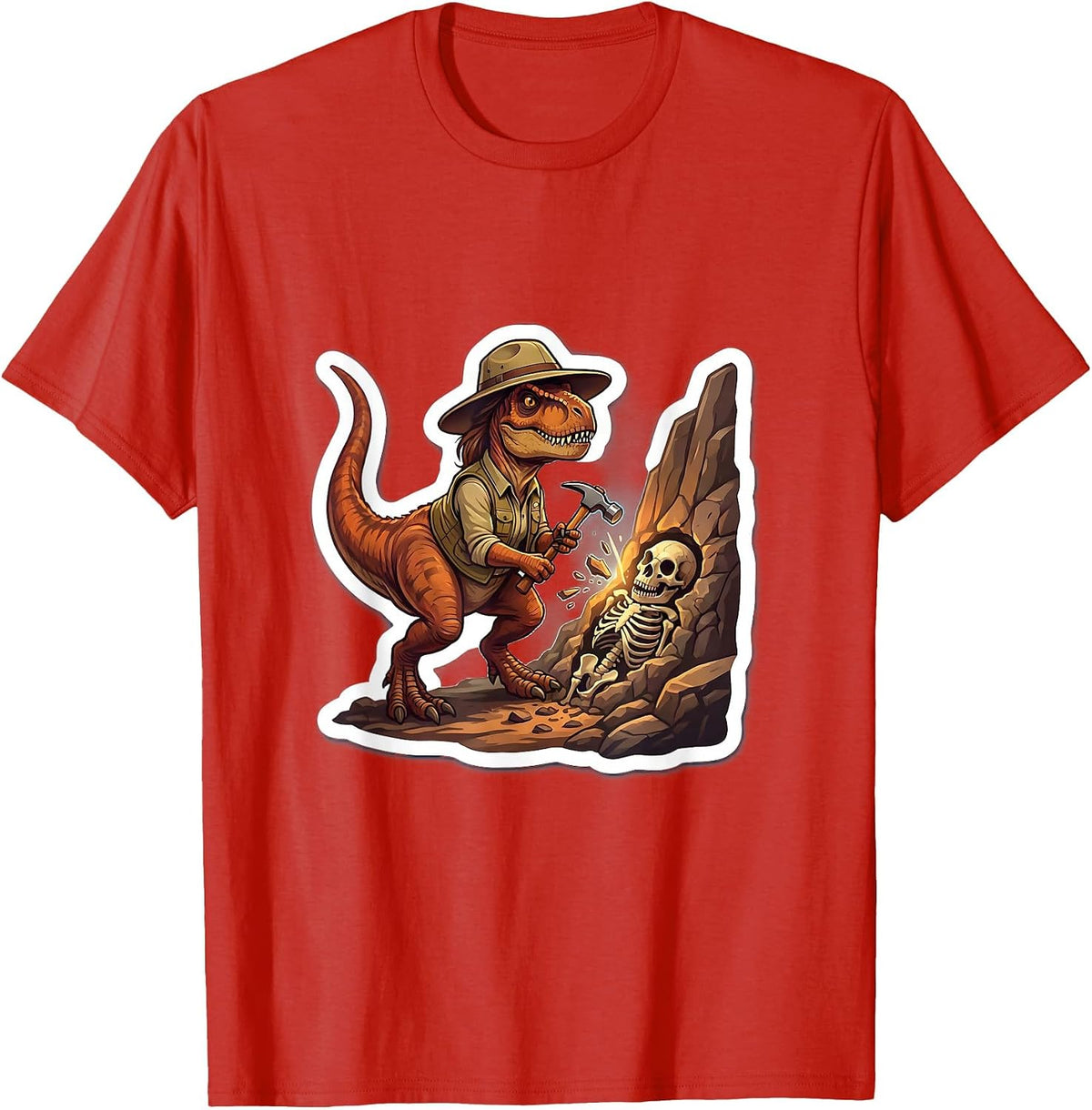 Men's Dinosaur Women Geologist Fossil Discovery Design T-Shirt - Red